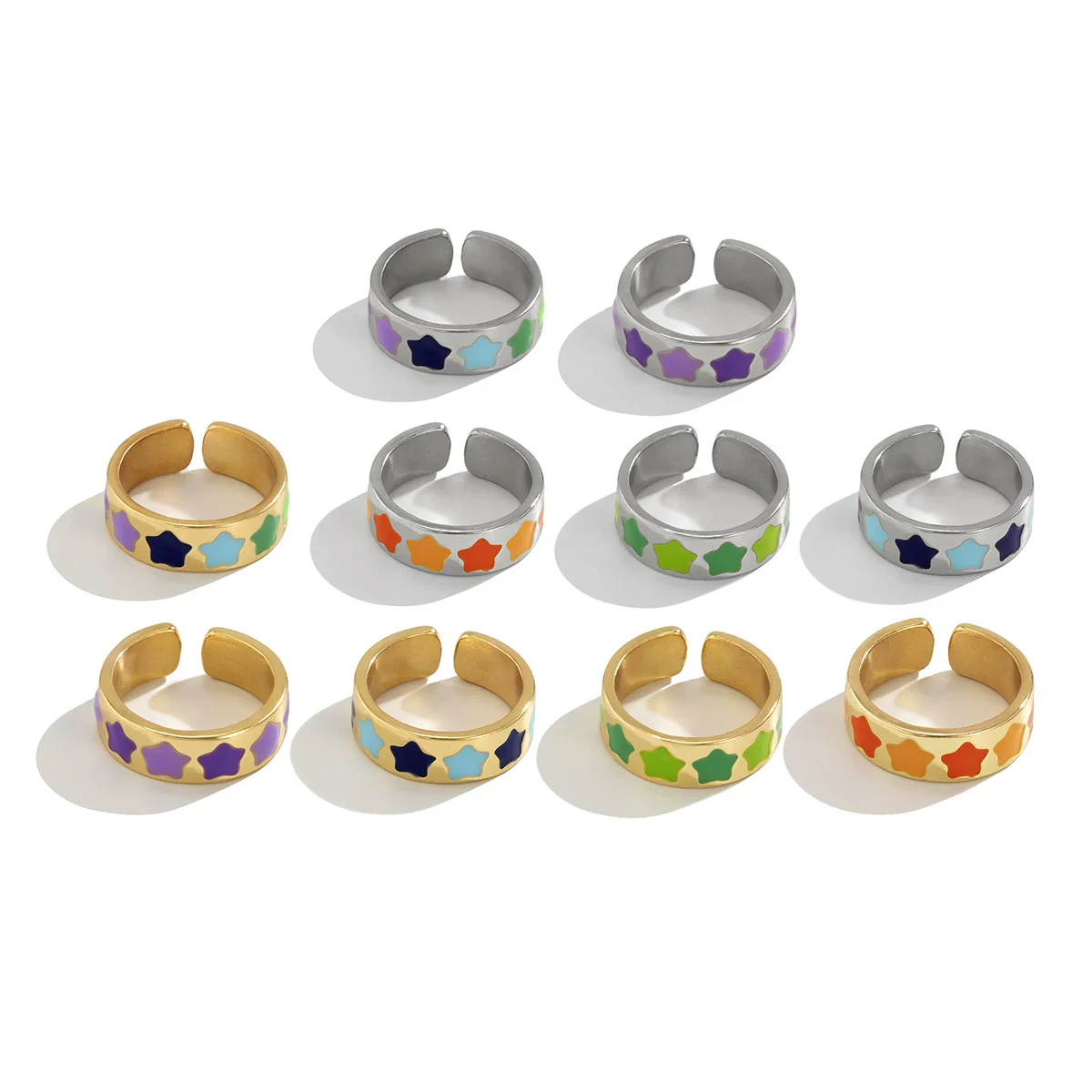 Jewelry Alloy Simple Geometric Heart And Starshaped Ring With Oil Dropping Design For Women - Image 5
