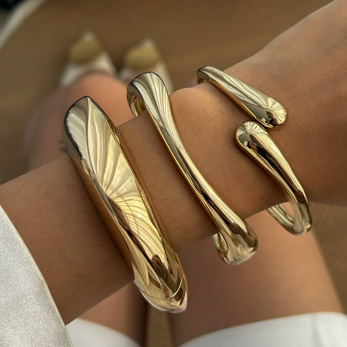 Jewelry Alloy Spring Bracelet Irregular Water Drop Shape Electroplating Minimalist Style - Image 2