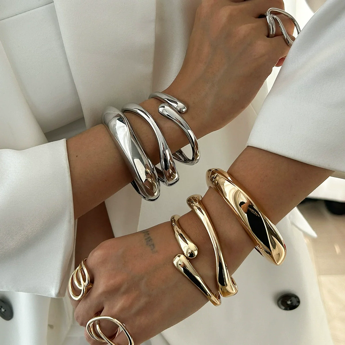 Jewelry Alloy Spring Bracelet Irregular Water Drop Shape Electroplating Minimalist Style - Image 3