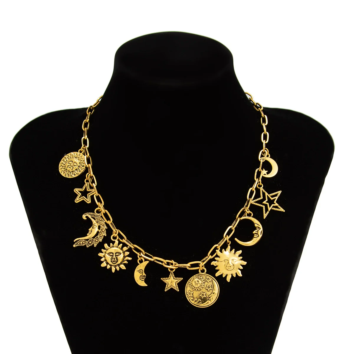 Jewelry Alloy Star Crescent Moon Pendant Necklace With Electroplating And Imitation Pearl Clavicle Chain - Image 5
