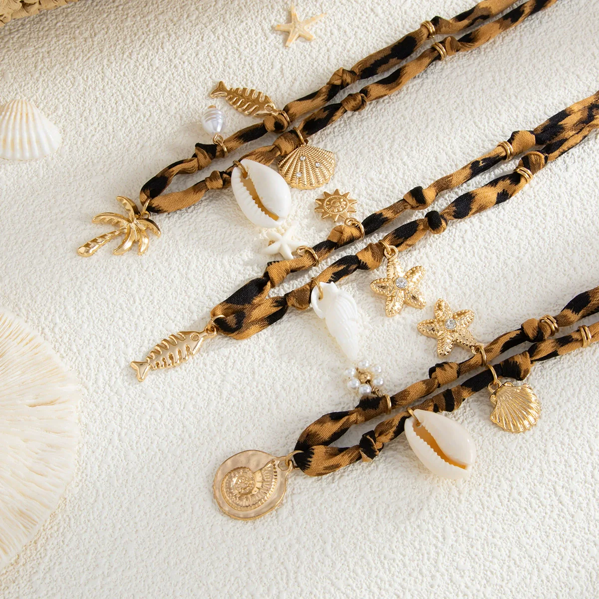 Jewelry Alloy Starfish Conch Pendant Necklace Animal Pattern Bone Chain Electroplated For Women - Image 4