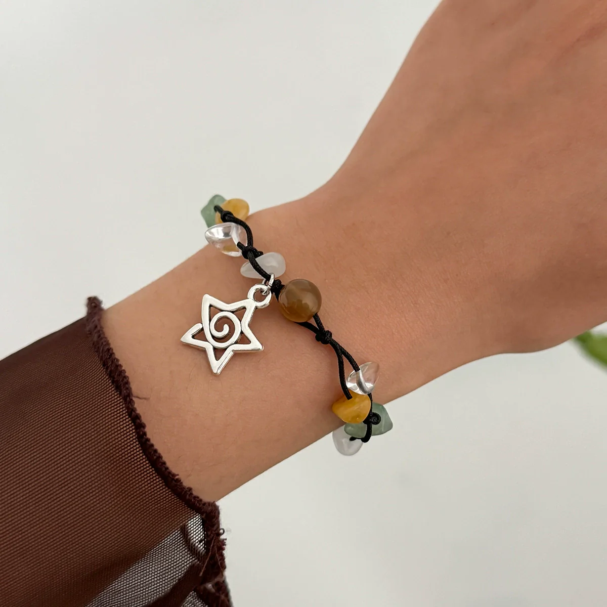 Jewelry Alloy Sweet Asymmetrical Gravel Beaded Bracelet With Star Metal Pendant And Electroplating - Image 2