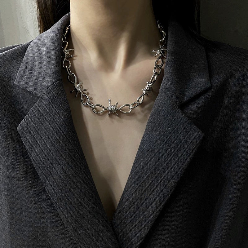 Jewelry Alloy Twist Chain Thorn Necklace Cold Punk Retro Hip Hop Electroplated