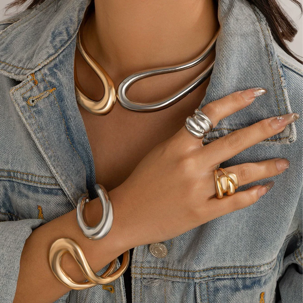 Jewelry Alloy Ushaped Twisted Double Collar Choker Bracelet Electroplated For Women
