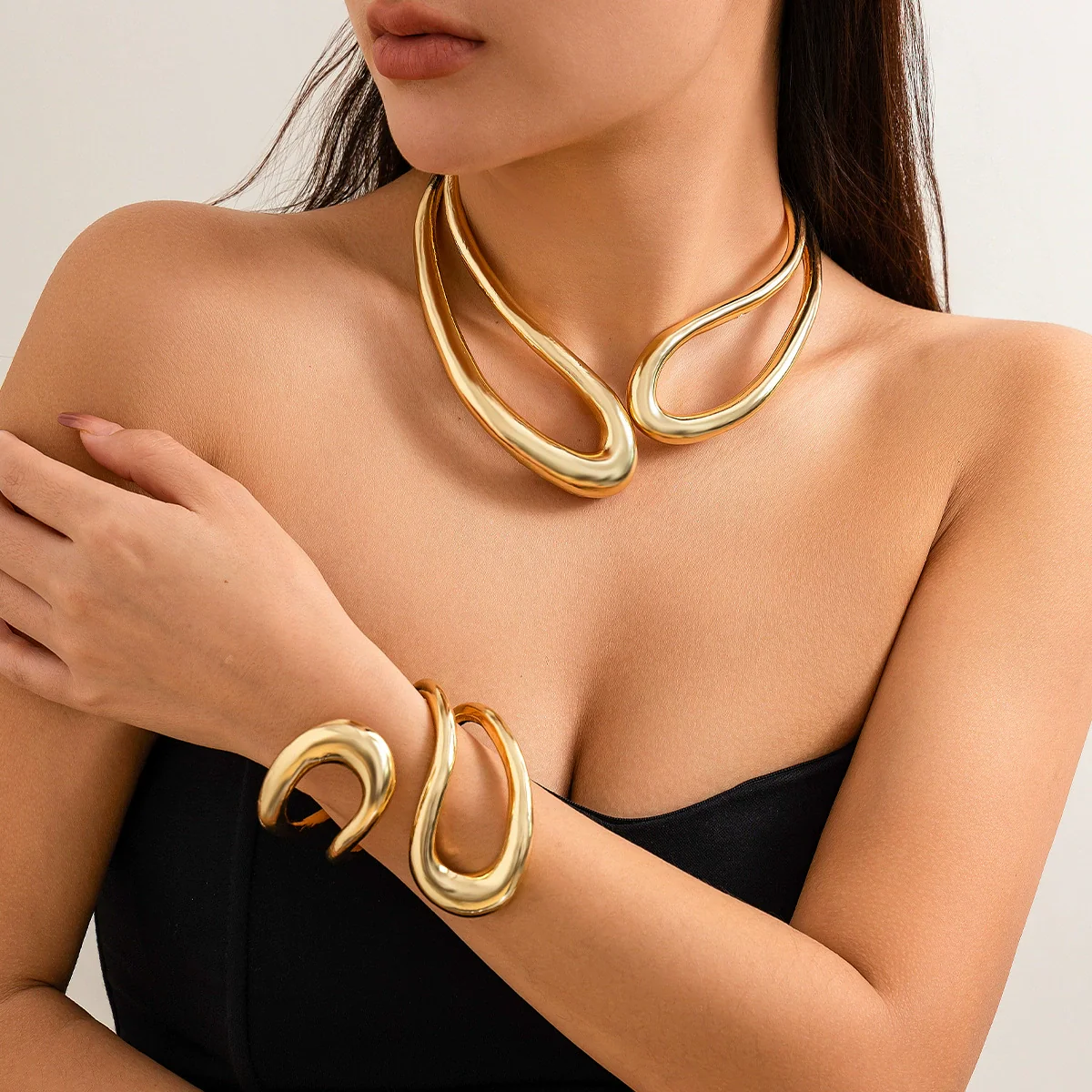Jewelry Alloy Ushaped Twisted Double Collar Choker Bracelet Electroplated For Women - Image 2