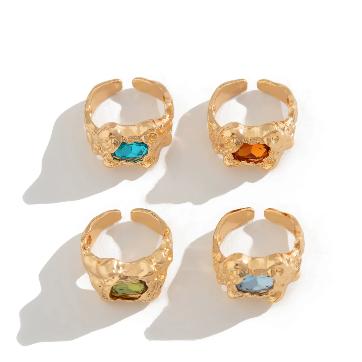 Jewelry Alloy Vintage Inlaid Gem Pleated Geometric Ring Electroplated - Image 5