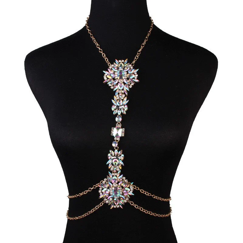 Jewelry Alloy Water Wave Chain Mixed Gem Inlay Flowers Style Women's - Image 8