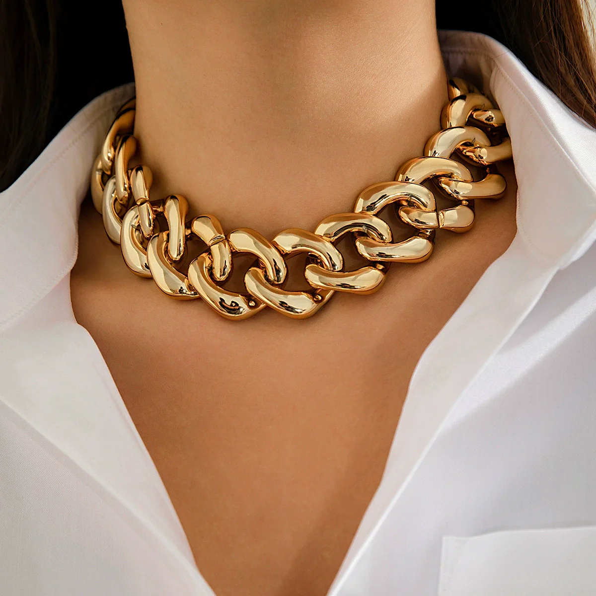 Jewelry Aluminum Cross Chain Women's Simple Punk Geometric Frosted Electroplated Necklace - Image 11
