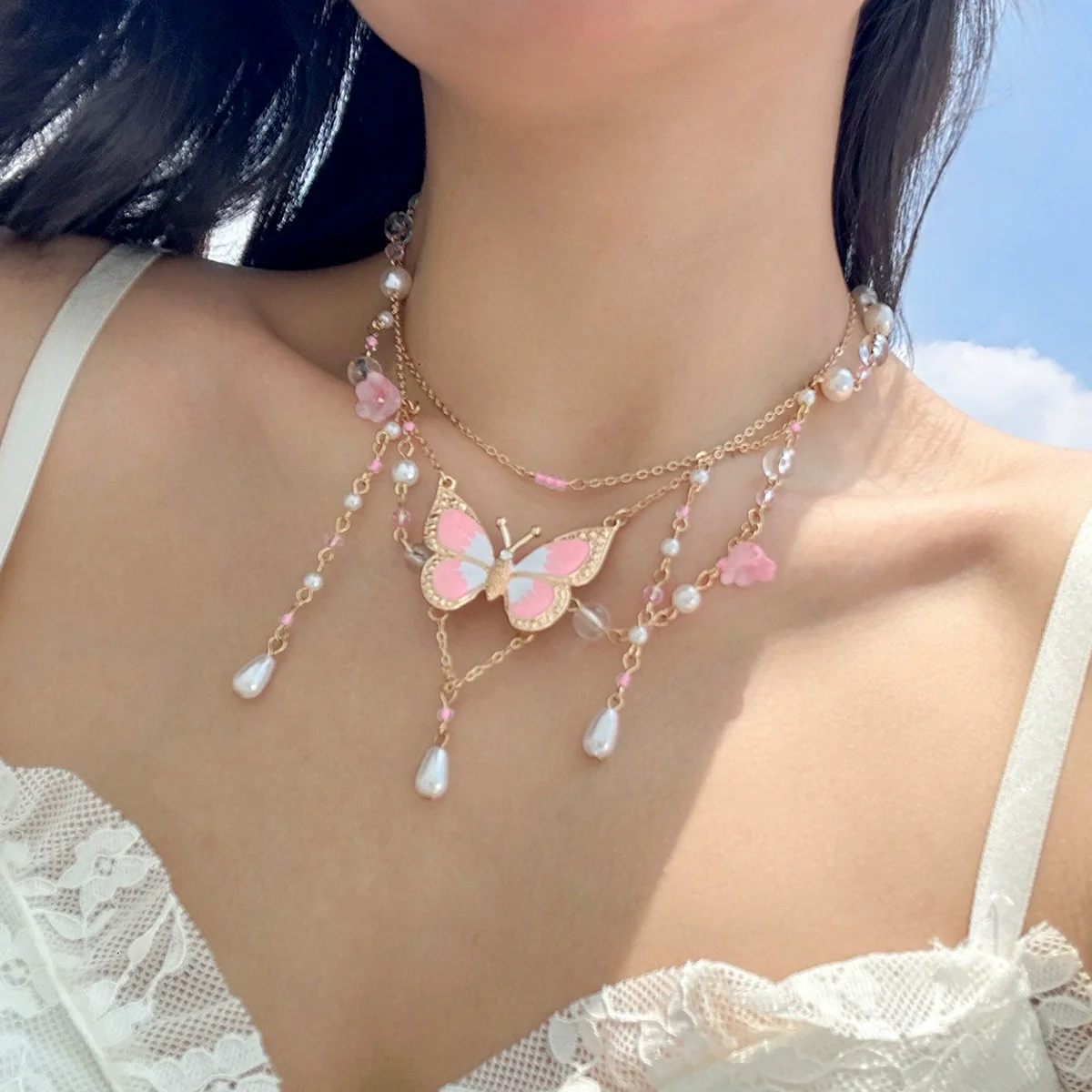 Jewelry Artificial Crystal Imitation Pearls Snake Bone Chain Animal Zodiac Butterfly Choker Electroplating Design For Women - Image 8
