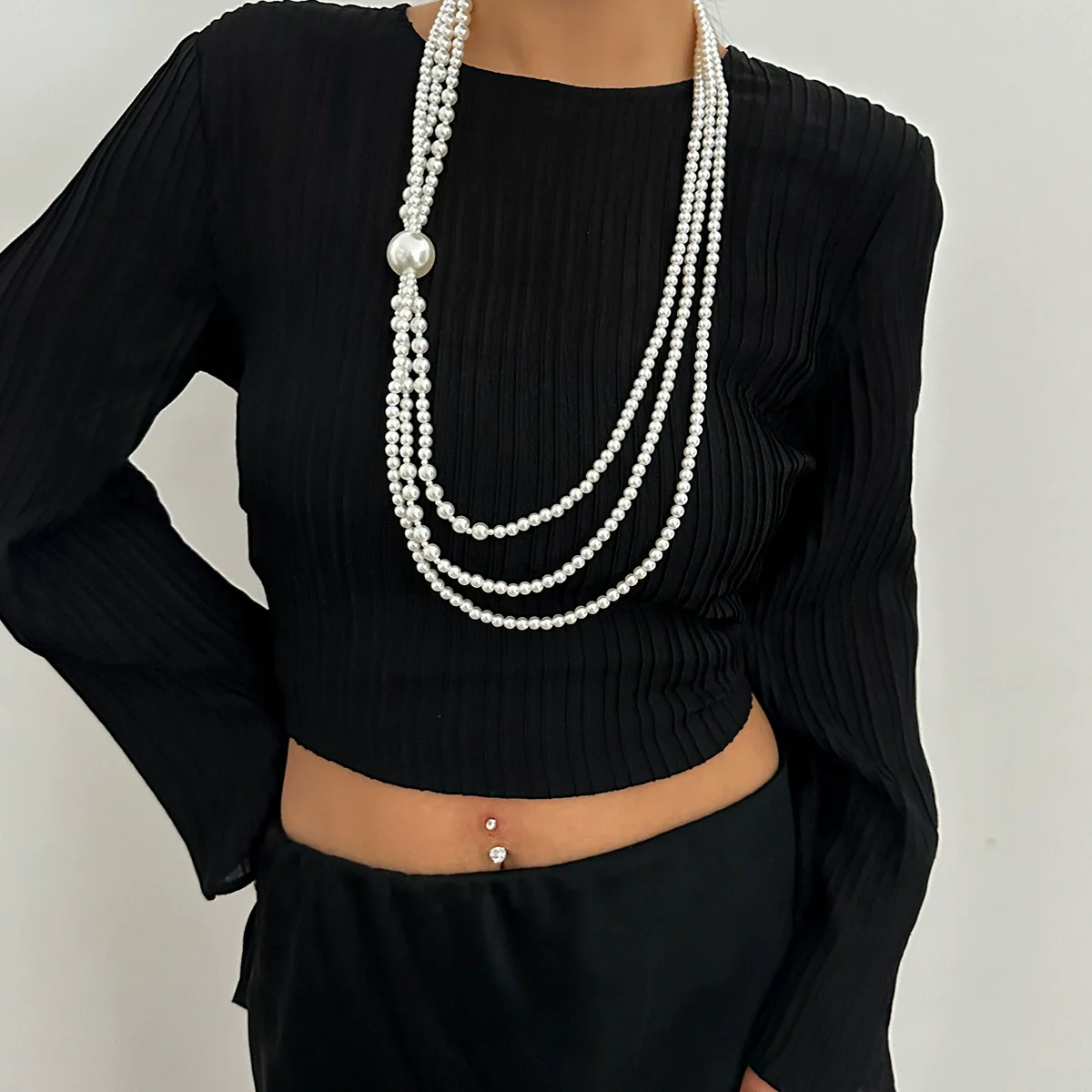 Jewelry Baroque Geometric Imitation Pearl Beaded Clavicle Chain Multilayer Long Necklace With Electroplating - Image 2