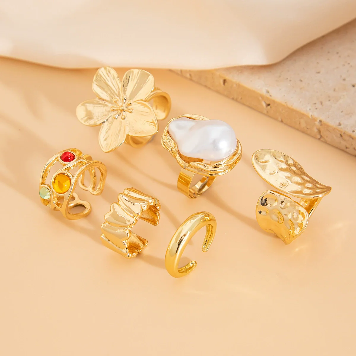 Jewelry Baroque Style Zinc Alloy Flower Ring For Women - Image 4