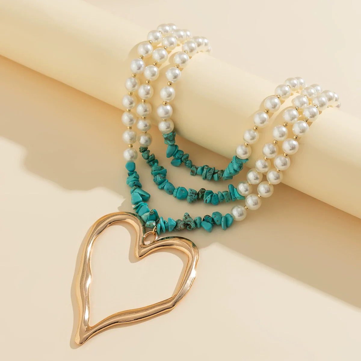 Jewelry Beaded Imitation Pearl Necklace Plastic Resin Alloy Heart Shape Electroplated For Women - Image 4