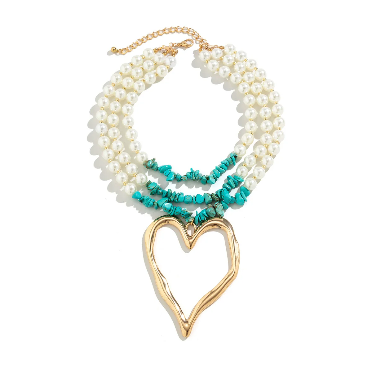 Jewelry Beaded Imitation Pearl Necklace Plastic Resin Alloy Heart Shape Electroplated For Women - Image 5