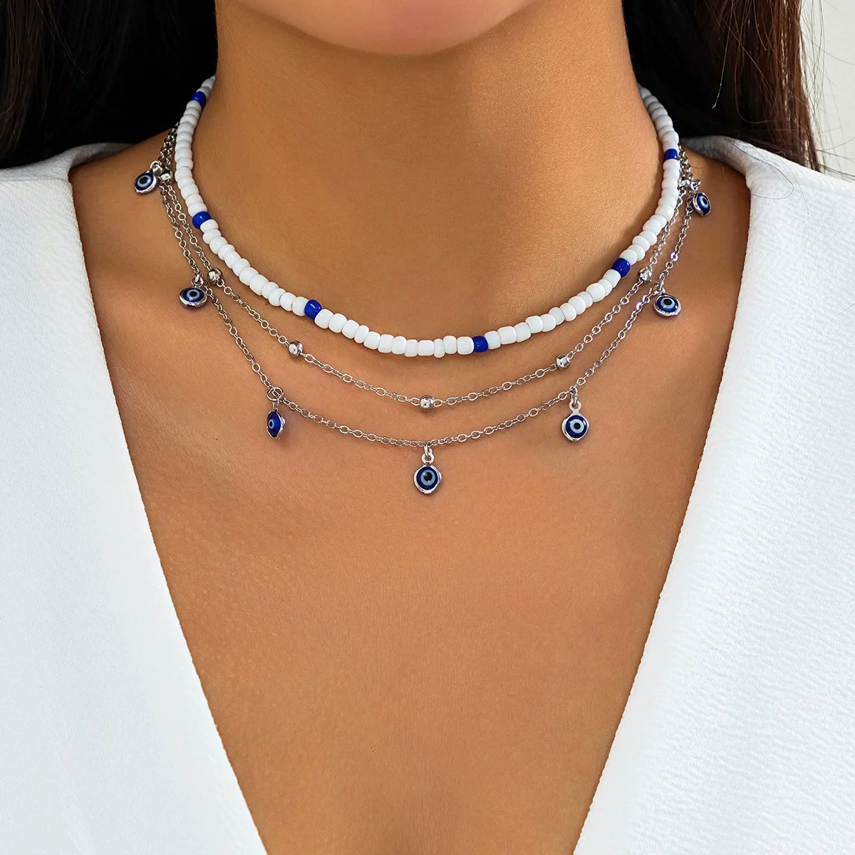 Jewelry Beaded Necklace With Acrylic Pendant Handmade Geometric Style For Women