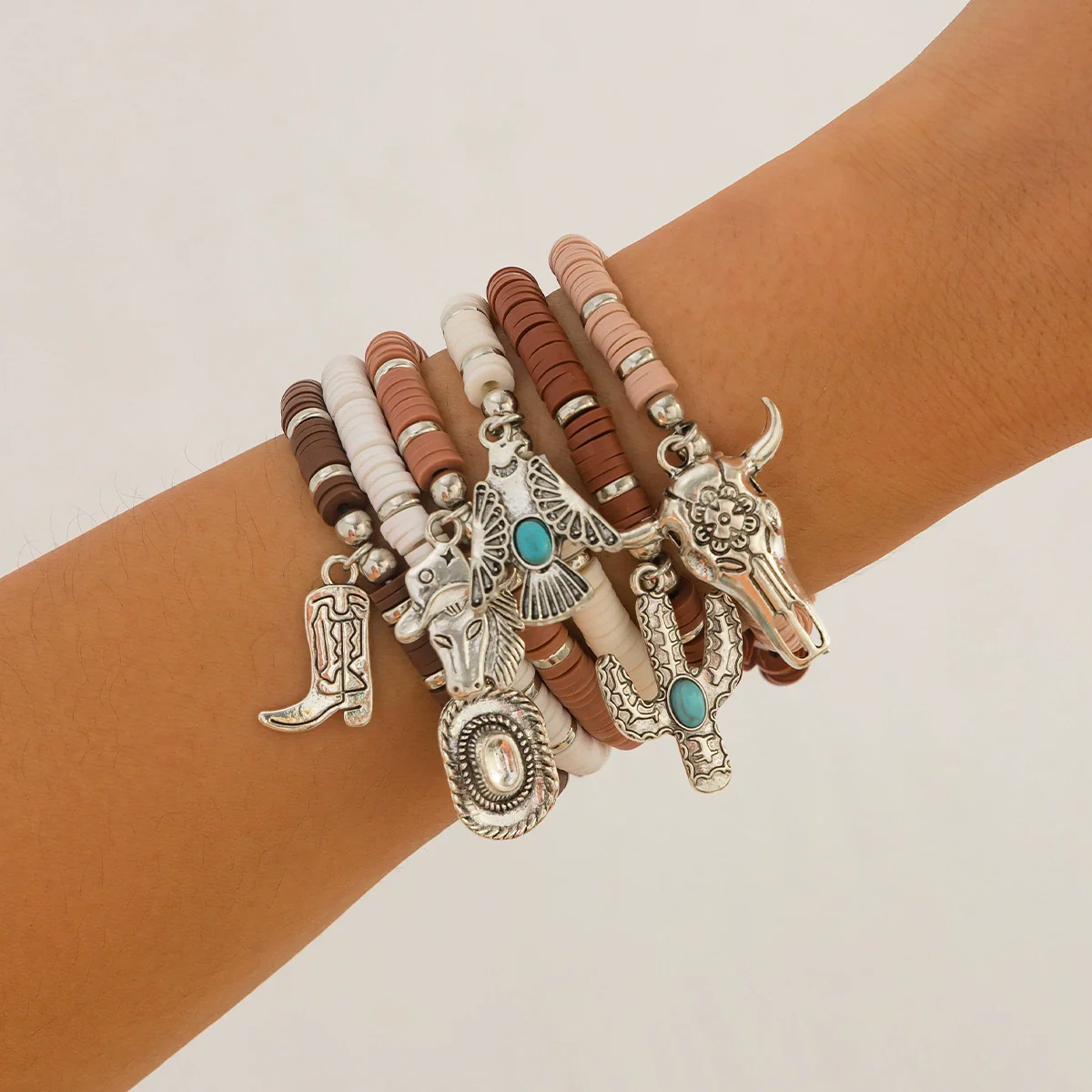 Jewelry Bohemian Cactus Alloy Polymer Clay Pendant Bracelet Electroplated Geometric Style - Image 6