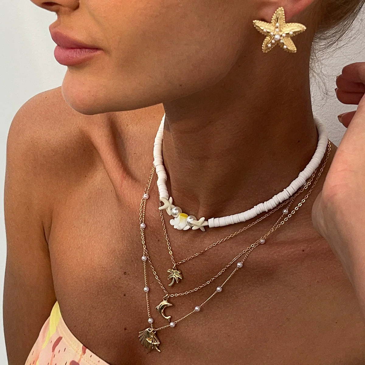 Jewelry Bohemian Colored Soft Pottery Beaded Alloy Clavicle Chain With Flower Shape And Electroplating - Image 2