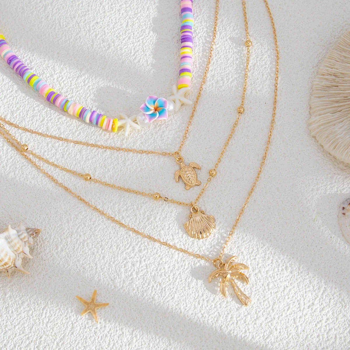 Jewelry Bohemian Colored Soft Pottery Beaded Alloy Clavicle Chain With Flower Shape And Electroplating - Image 4