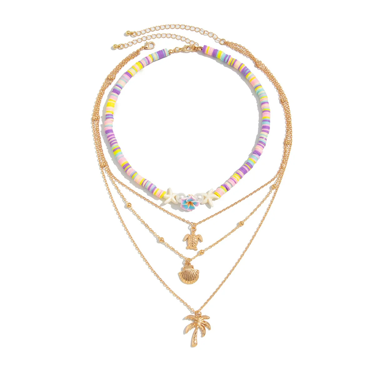 Jewelry Bohemian Colored Soft Pottery Beaded Alloy Clavicle Chain With Flower Shape And Electroplating - Image 5