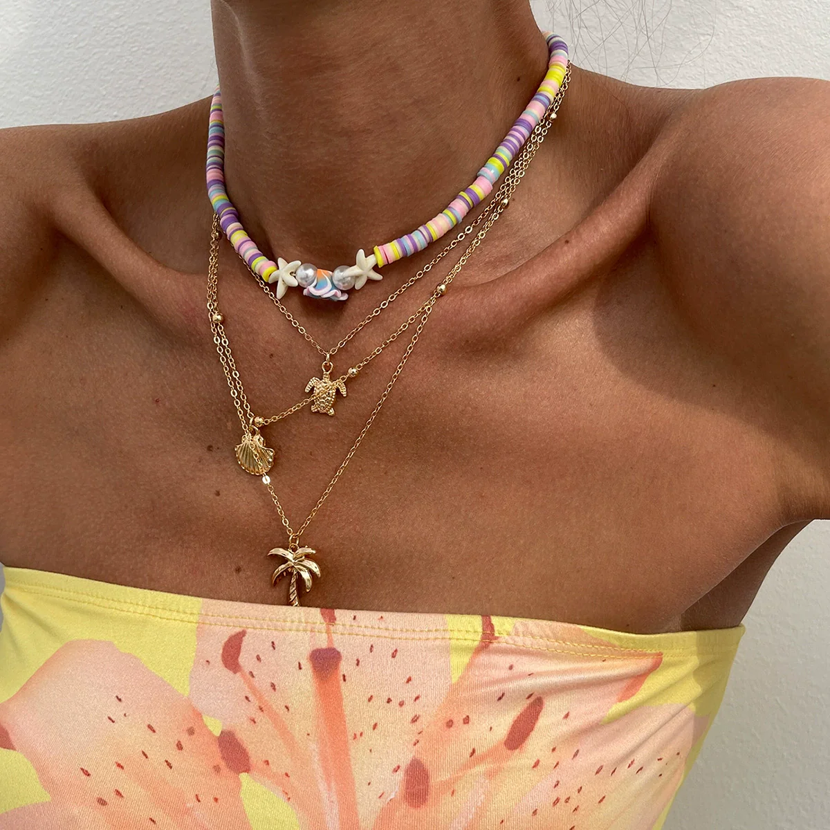 Jewelry Bohemian Colored Soft Pottery Beaded Alloy Clavicle Chain With Flower Shape And Electroplating - Image 8