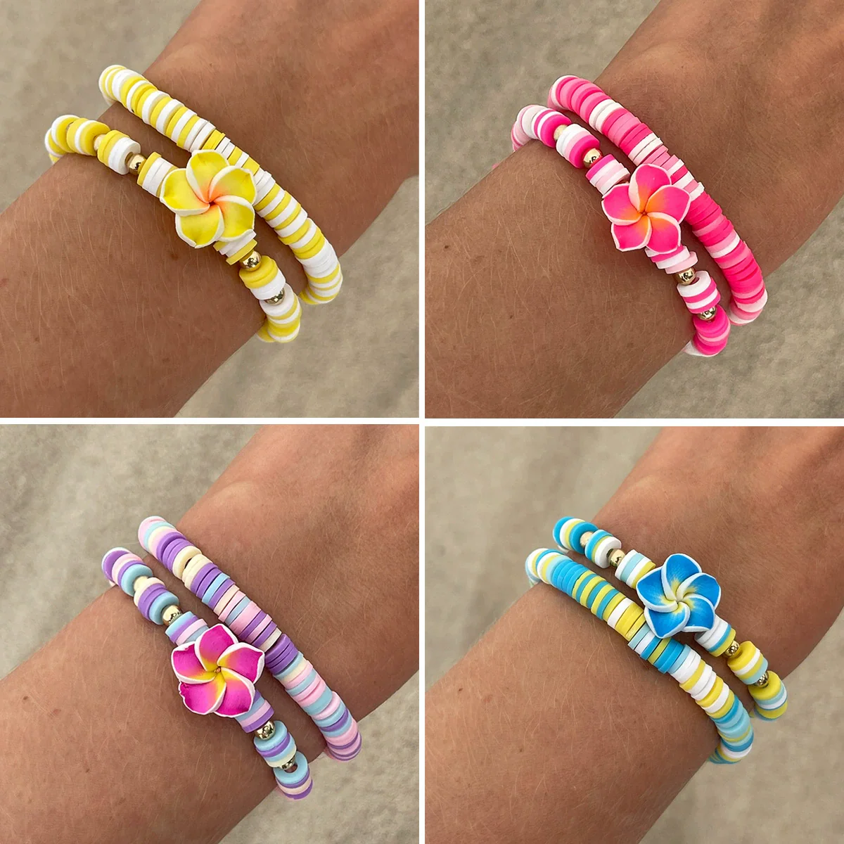 Jewelry Bohemian Fivepetal Flower Pendant Bracelet Polymer Clay Ccb Electroplated