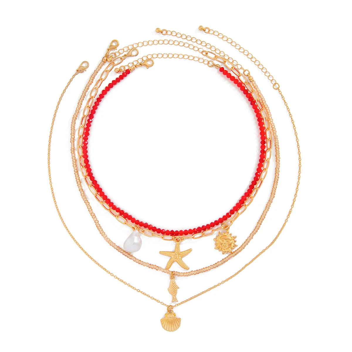 Jewelry Bohemian Geometric Multilayer Necklace With Alloy Pendant Rice Beads Ccb Leather Wax Thread Electroplated - Image 5