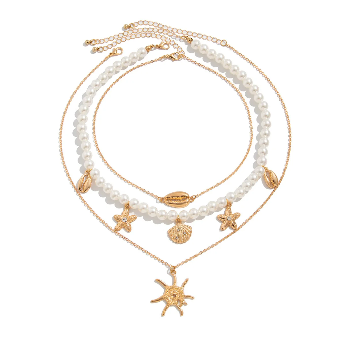 Jewelry Bohemian Imitation Pearl Copperclad Iron Chain Alloy Star Geometric Electroplated Pendant Necklace - Image 5