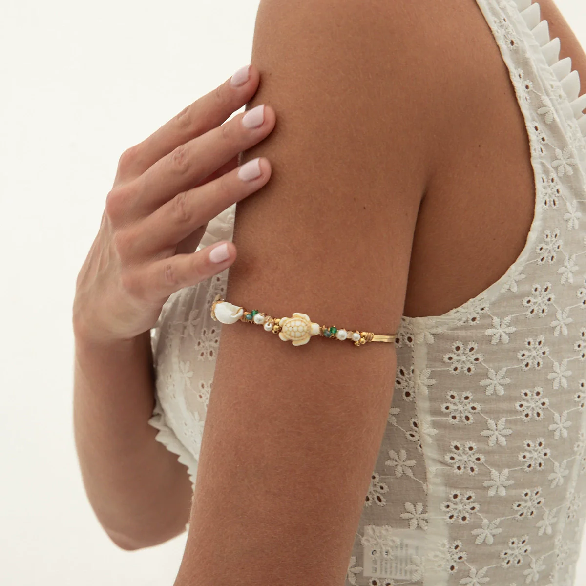 Jewelry Bohemian Iron Shell Imitation Pearl Imitation Crystal Animal Zodiac Open Arm Bracelet For Women