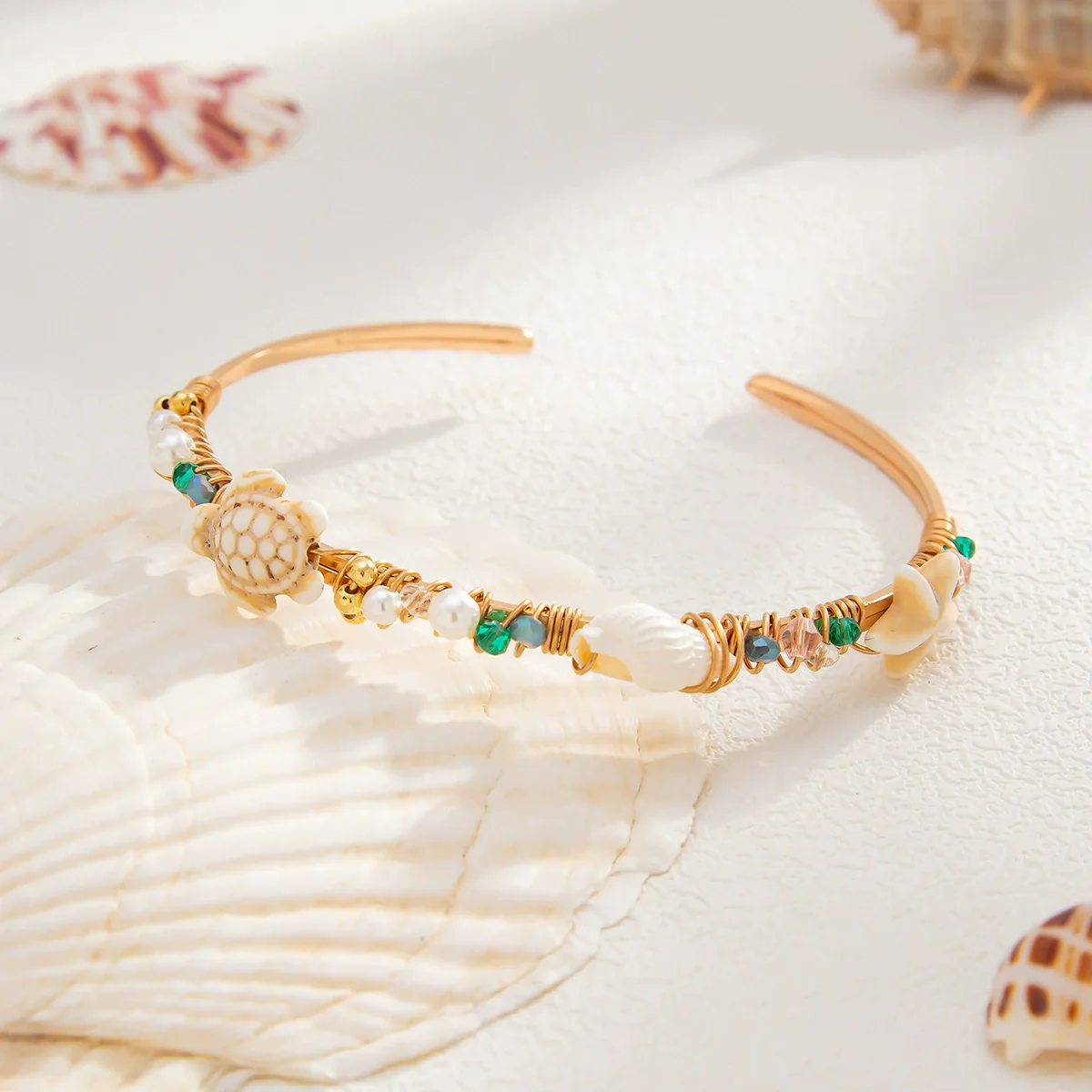 Jewelry Bohemian Iron Shell Imitation Pearl Imitation Crystal Animal Zodiac Open Arm Bracelet For Women - Image 4
