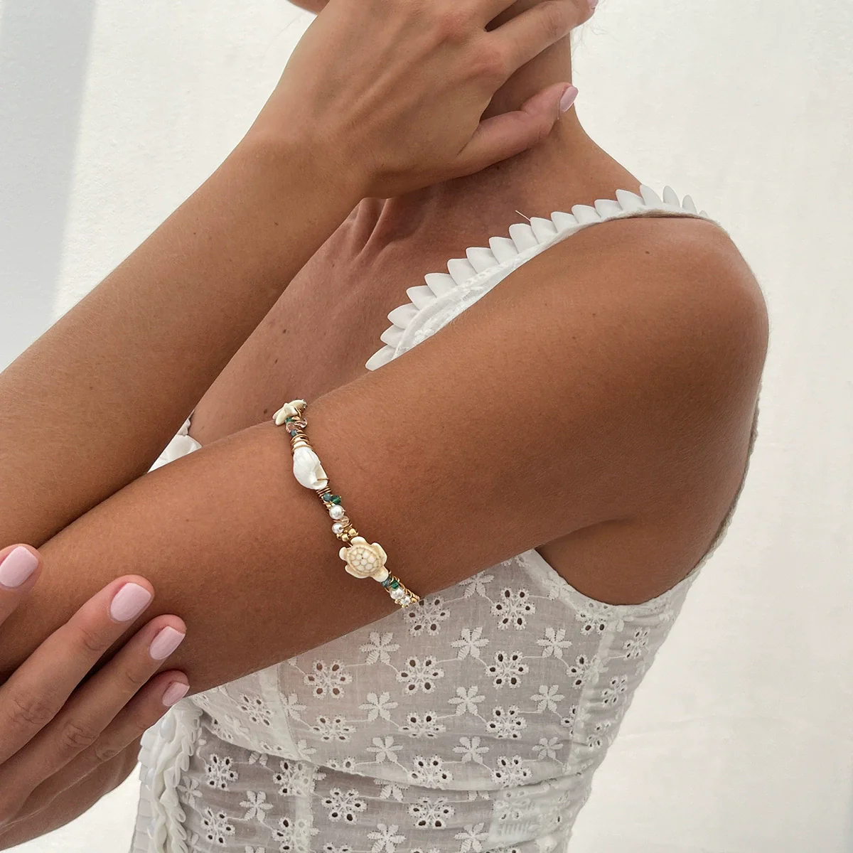 Jewelry Bohemian Iron Shell Imitation Pearl Imitation Crystal Animal Zodiac Open Arm Bracelet For Women - Image 6