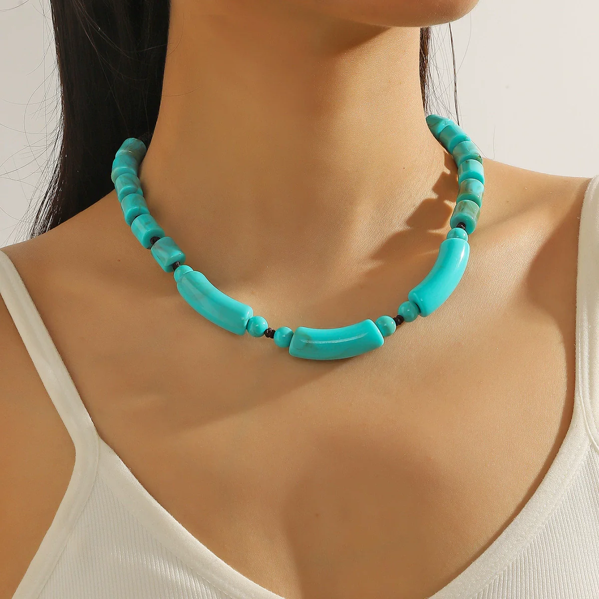 Jewelry Bohemian Plastic Resin Organic Glass Geometric Handmade Polished Necklace For Women - Image 3