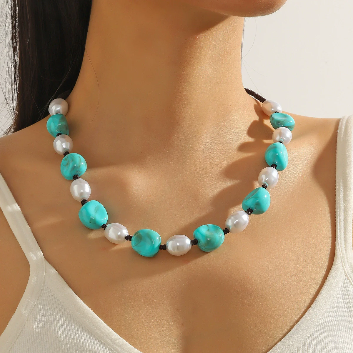 Jewelry Bohemian Plastic Resin Organic Glass Geometric Handmade Polished Necklace For Women - Image 4