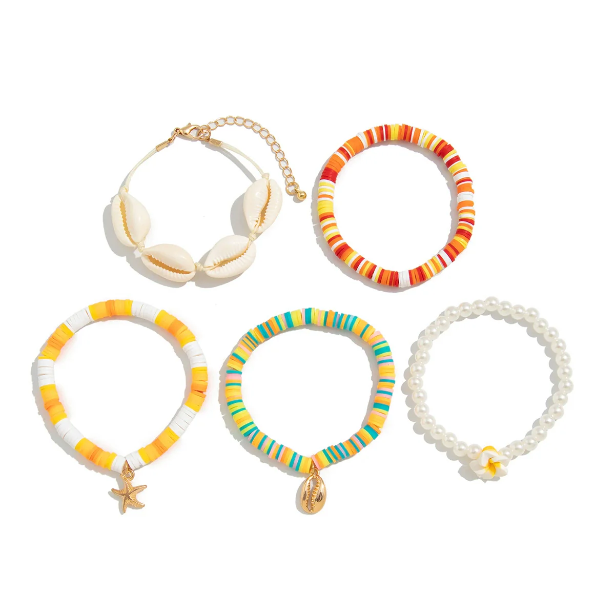 Jewelry Bohemian Polymer Clay Imitation Pearl Shell Alloy Flower Pendant Bracelet Electroplated - Image 5