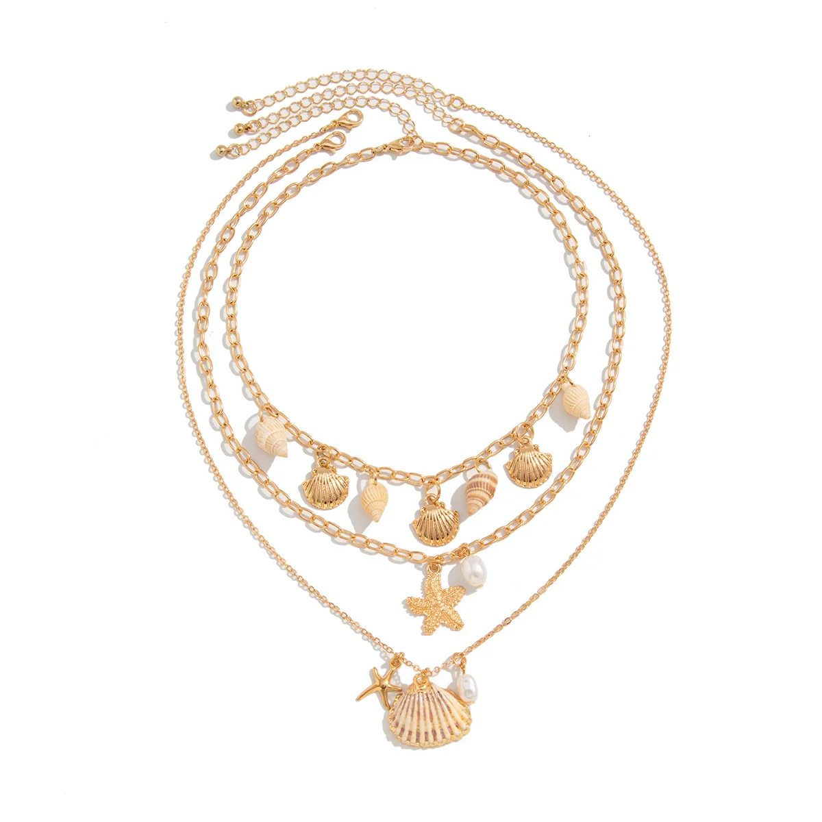 Jewelry Bohemian Shell Starfish Pendant Necklace Alloy Pearl Clavicle Chain Geometric Electroplating - Image 5
