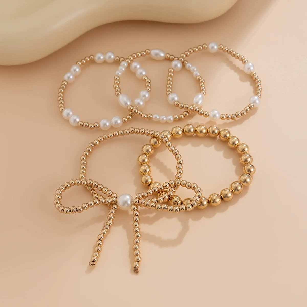 Jewelry Bow Beaded Multilayer Bracelet Imitation Pearl Ccb Electroplated For Women - Image 4