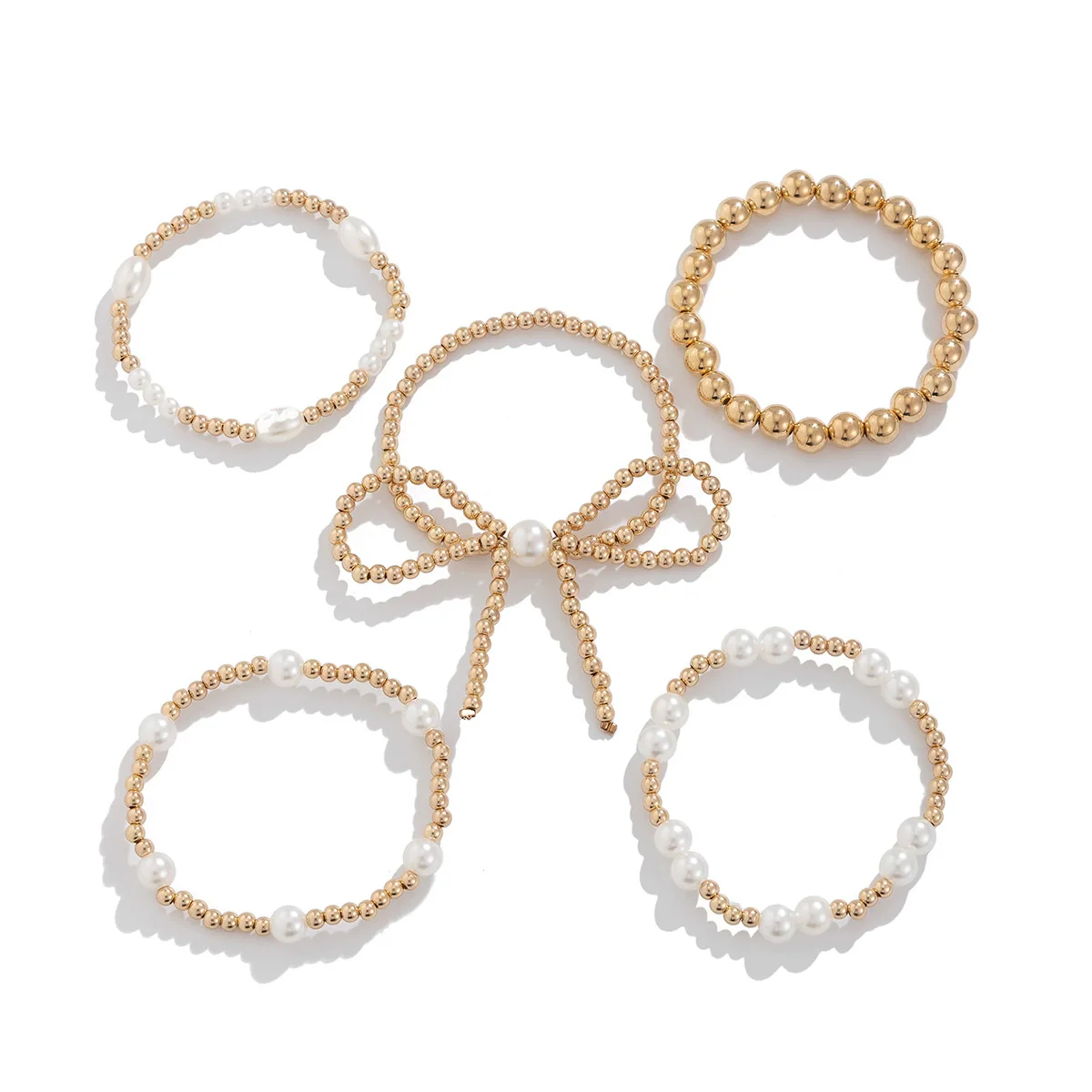 Jewelry Bow Beaded Multilayer Bracelet Imitation Pearl Ccb Electroplated For Women - Image 5