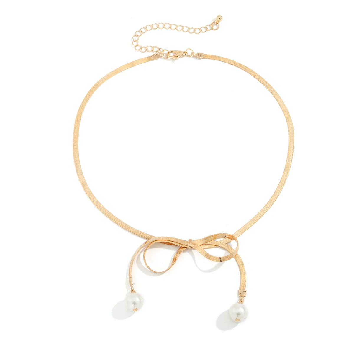 Jewelry Bow Pearl Necklace Copper Chain Imitation Pearl Alloy Pendant Geometric Style Electroplated Snake Bone Chain - Image 5
