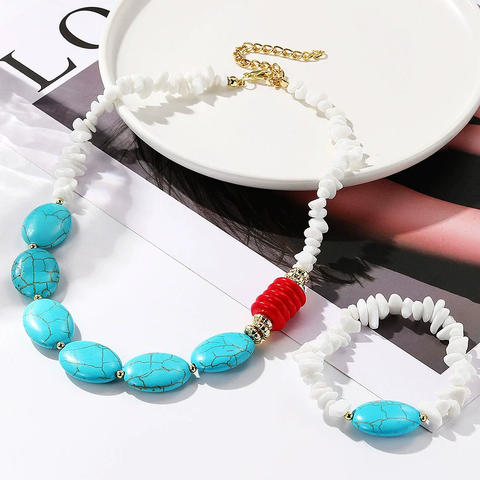 Jewelry Bracelet And Necklace Mixed Material Ball Chain Ushape Geometric Electroplating For Women - Image 12