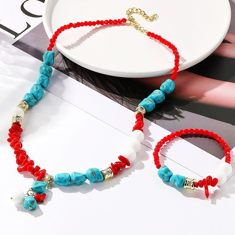 Jewelry Bracelet And Necklace Mixed Material Ball Chain Ushape Geometric Electroplating For Women - Image 13