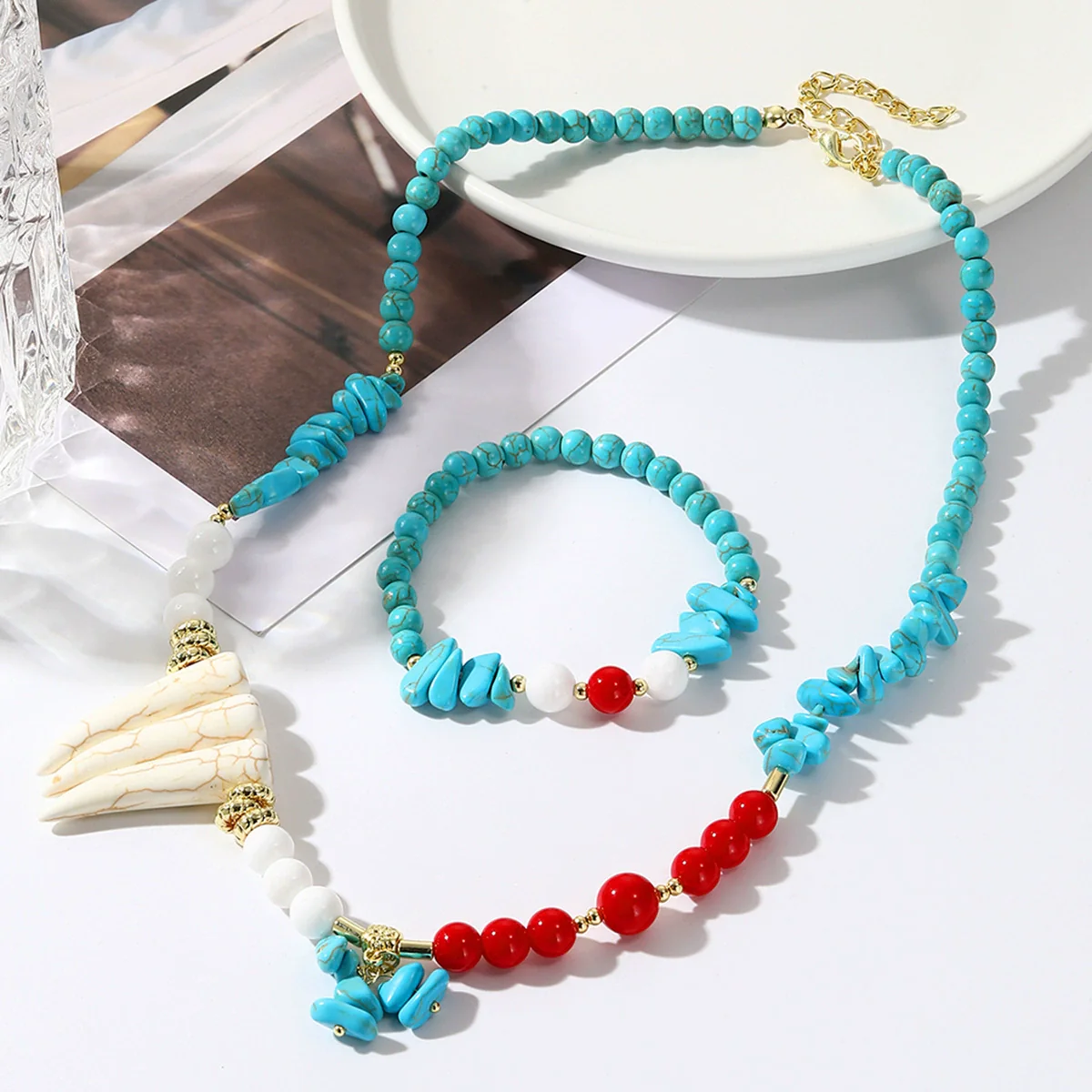 Jewelry Bracelet And Necklace Mixed Material Ball Chain Ushape Geometric Electroplating For Women - Image 15