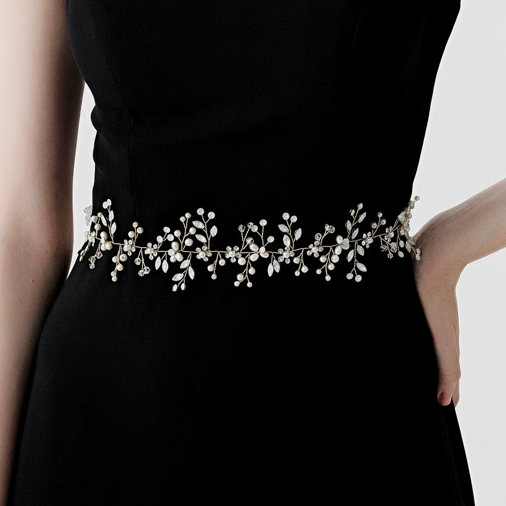 Jewelry Bridal Belt Handmade Flower Pearl Crystal Diamond Weaving Sweet Style