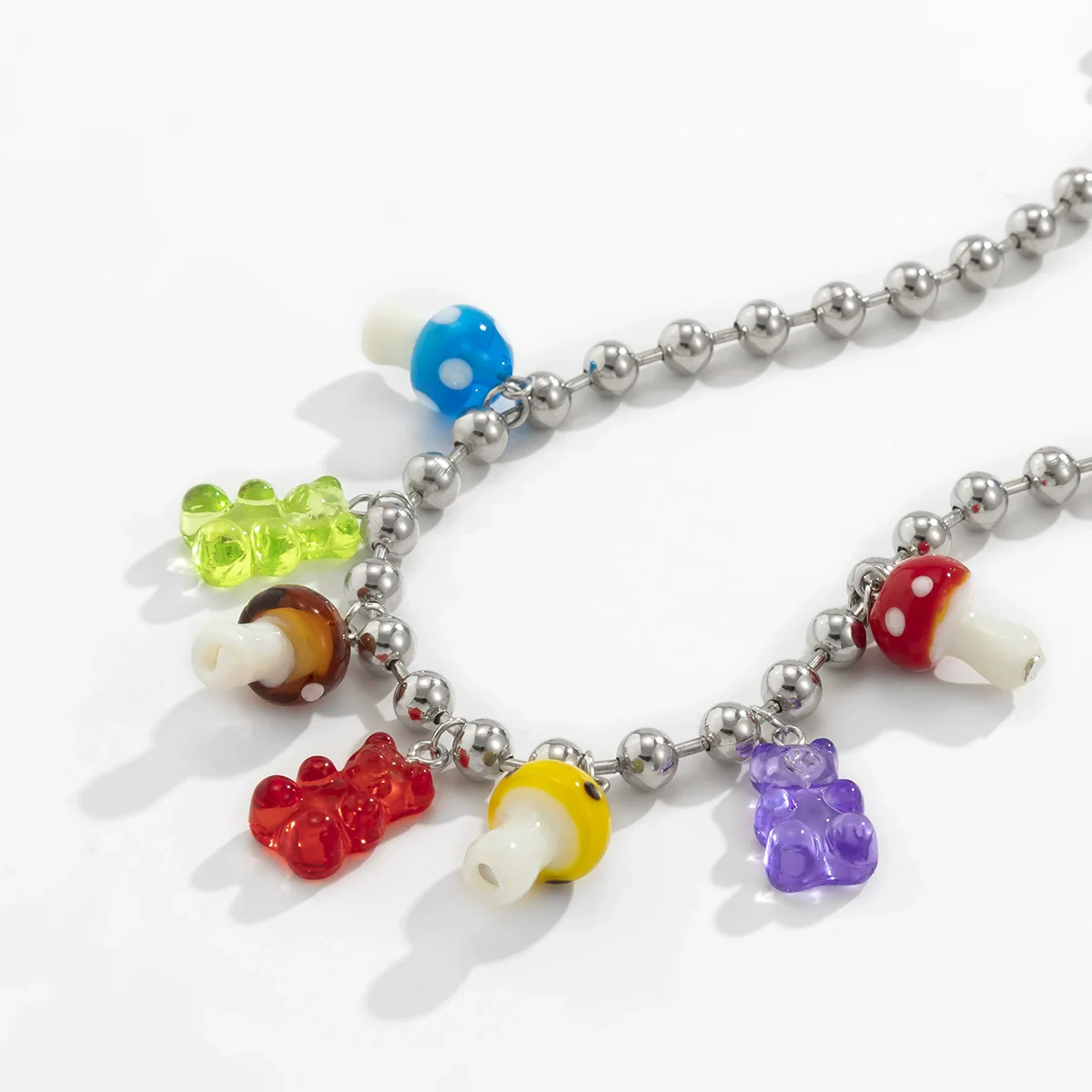 Jewelry Cartoon Men's Acrylic Bear Mushroom Pendant Necklace Ball Chain - Image 4