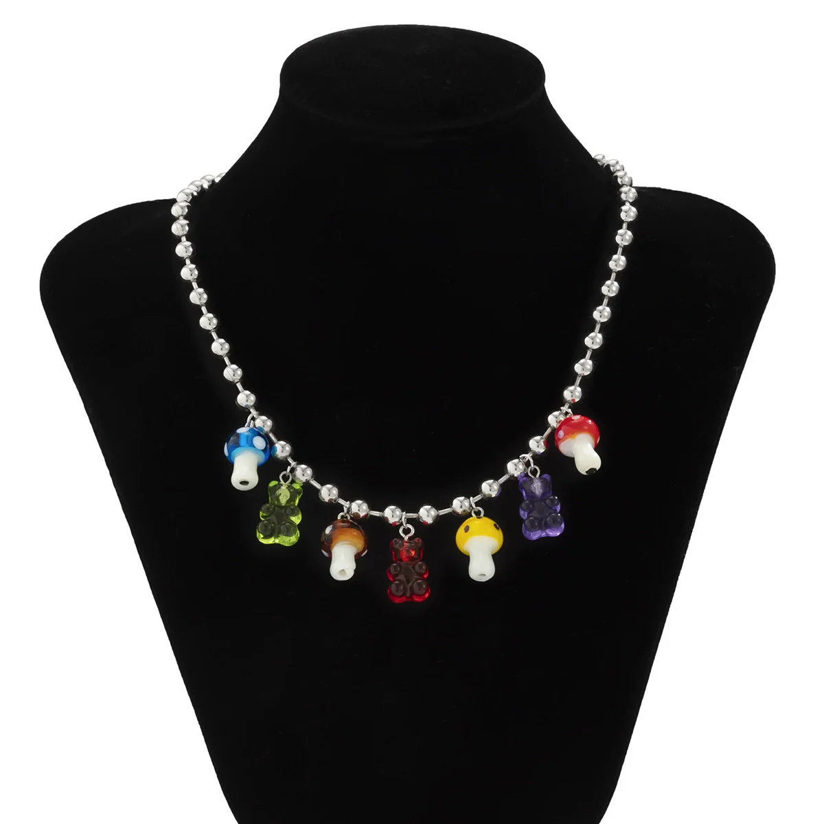 Jewelry Cartoon Men's Acrylic Bear Mushroom Pendant Necklace Ball Chain - Image 6