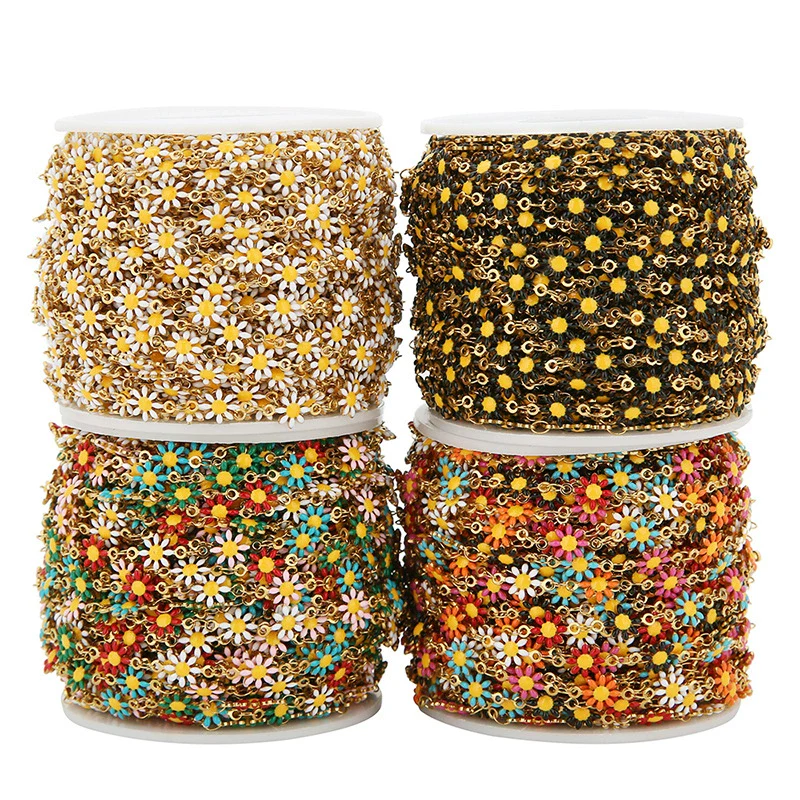 Jewelry Chain Stainless Steel Daisy Doublesided Dripping Oil 18K Gold Mixed Color