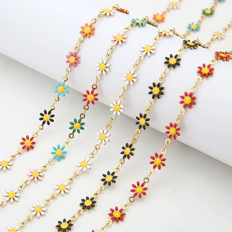 Jewelry Chain Stainless Steel Daisy Doublesided Dripping Oil 18K Gold Mixed Color - Image 2