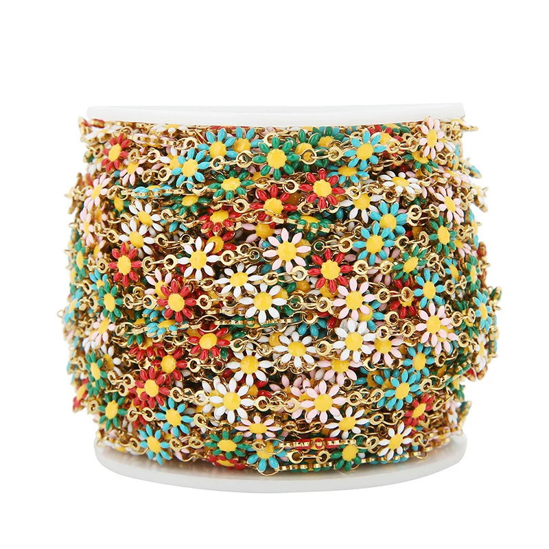 Jewelry Chain Stainless Steel Daisy Doublesided Dripping Oil 18K Gold Mixed Color - Image 4