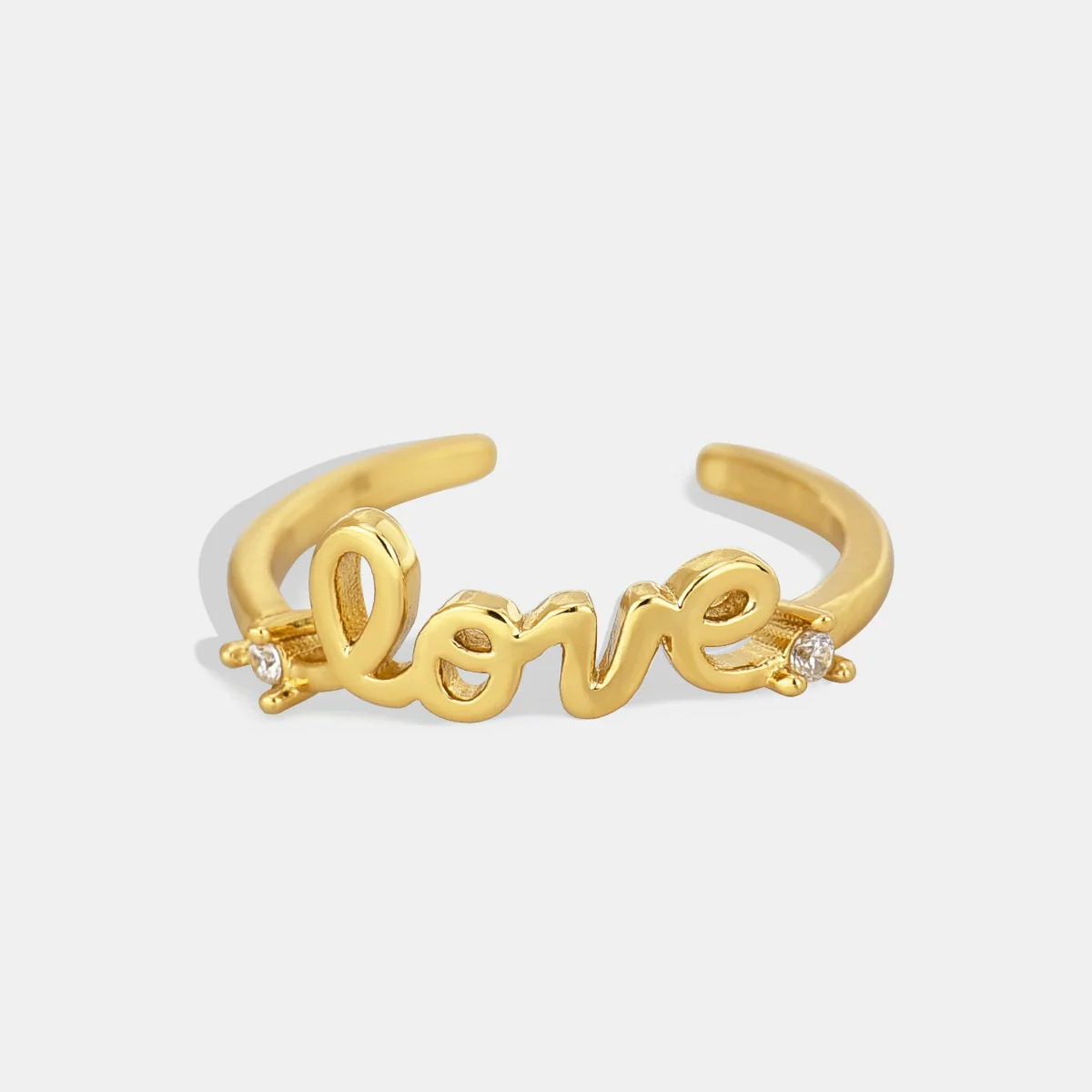 Jewelry Copper 18K Gold Plated Love Geometric Zircon Open Ring For Women