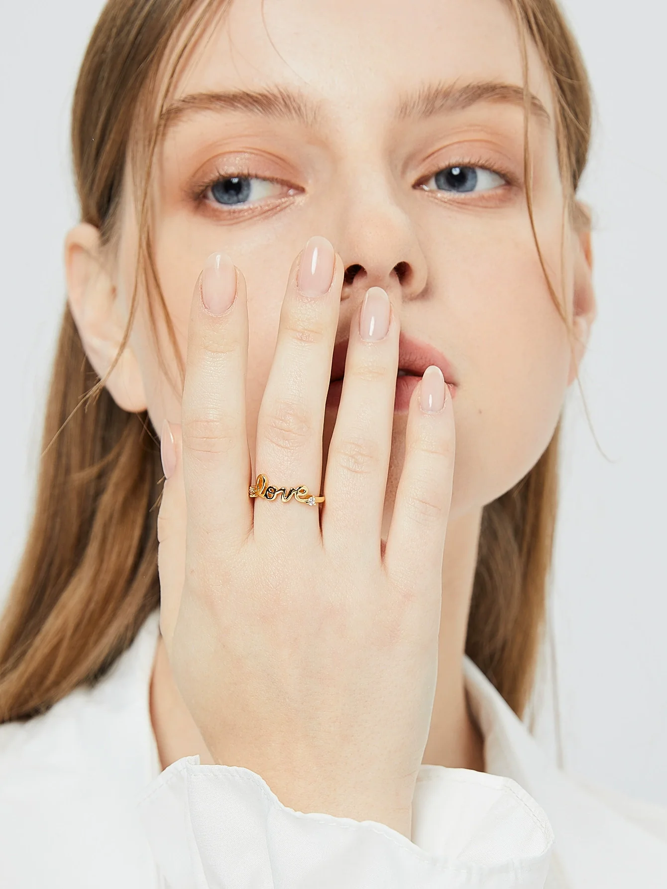 Jewelry Copper 18K Gold Plated Love Geometric Zircon Open Ring For Women - Image 2