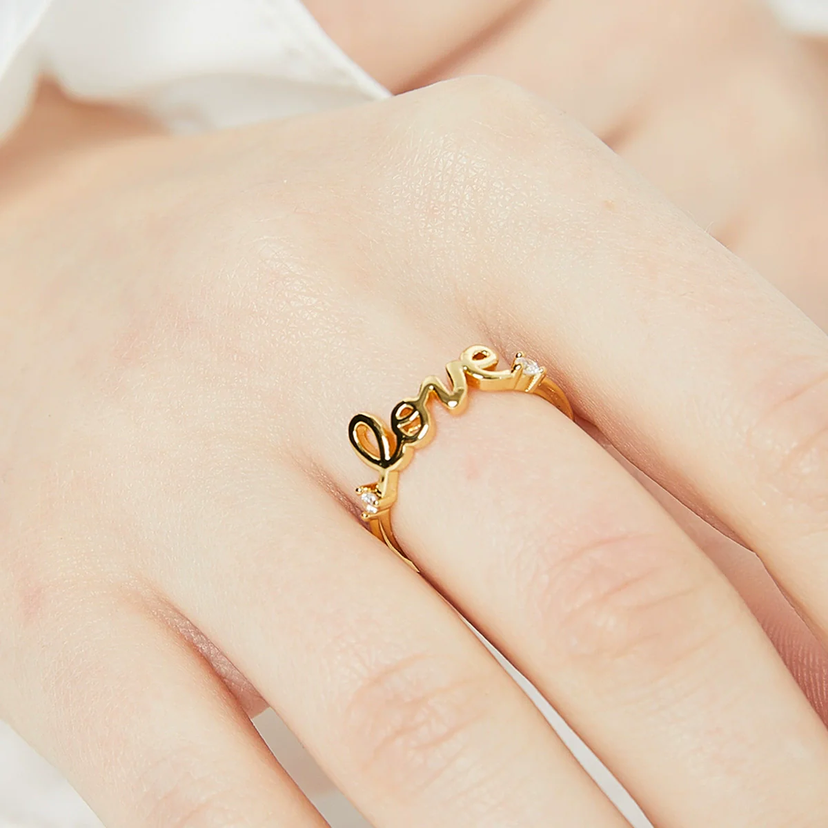 Jewelry Copper 18K Gold Plated Love Geometric Zircon Open Ring For Women - Image 3