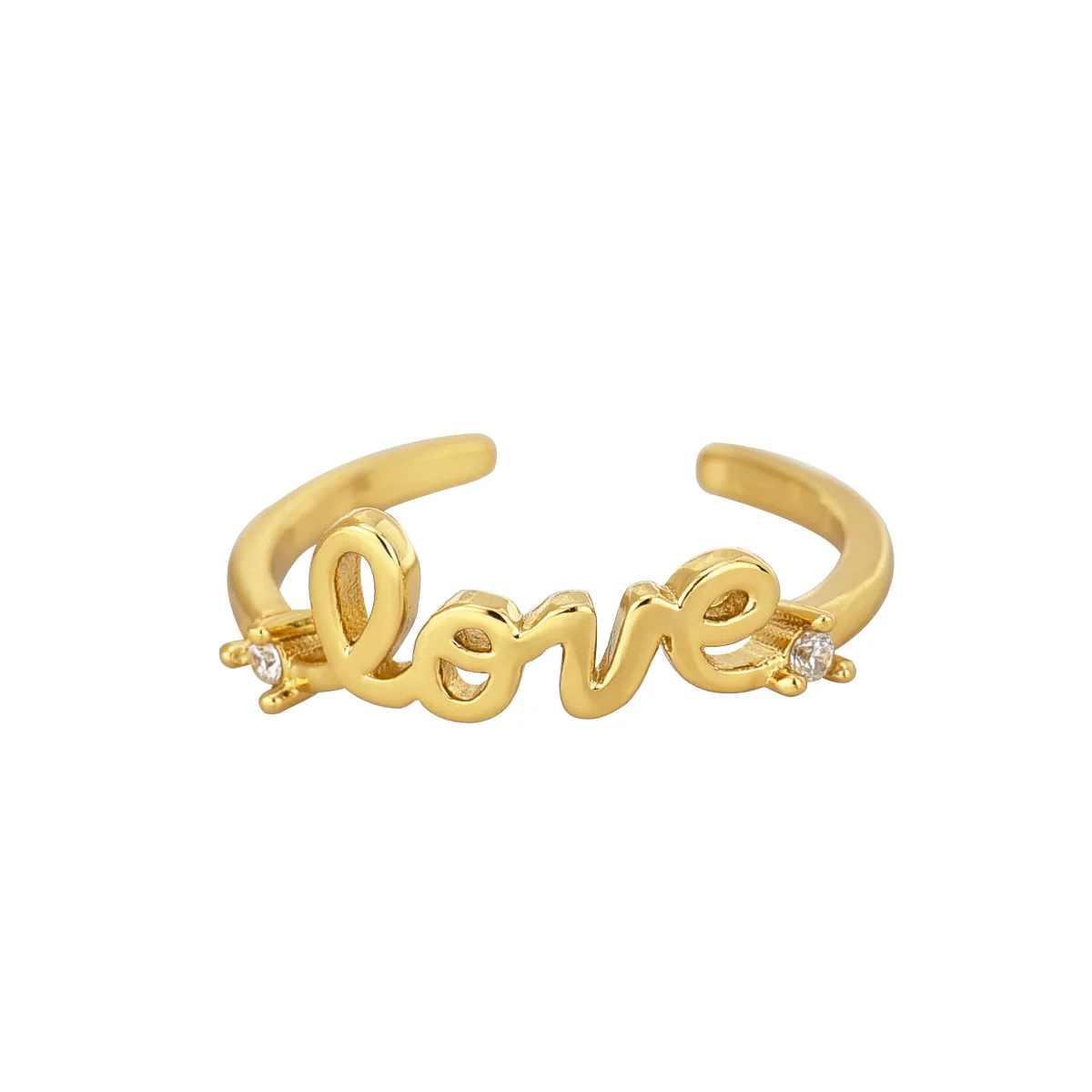 Jewelry Copper 18K Gold Plated Love Geometric Zircon Open Ring For Women - Image 5