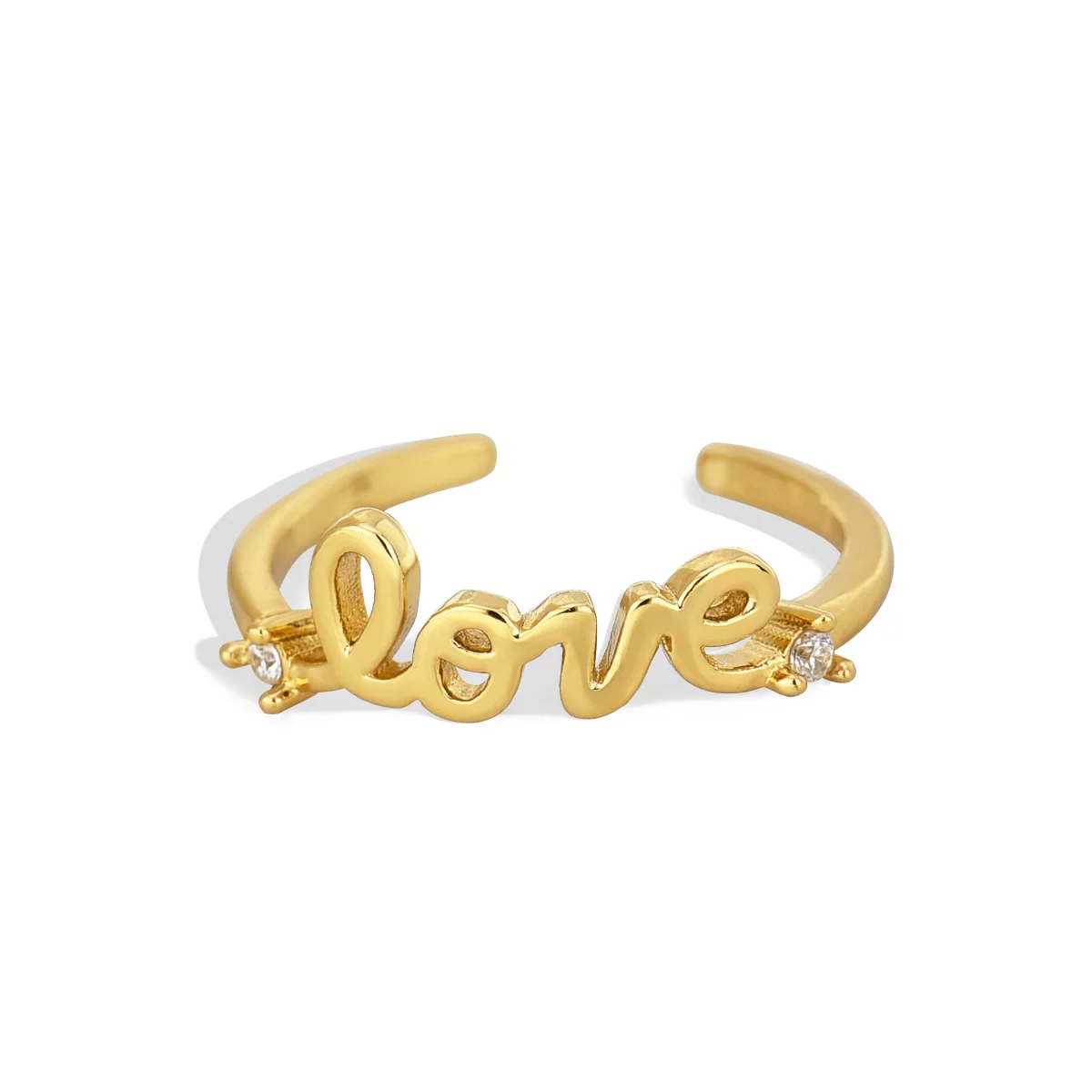 Jewelry Copper 18K Gold Plated Love Geometric Zircon Open Ring For Women - Image 6